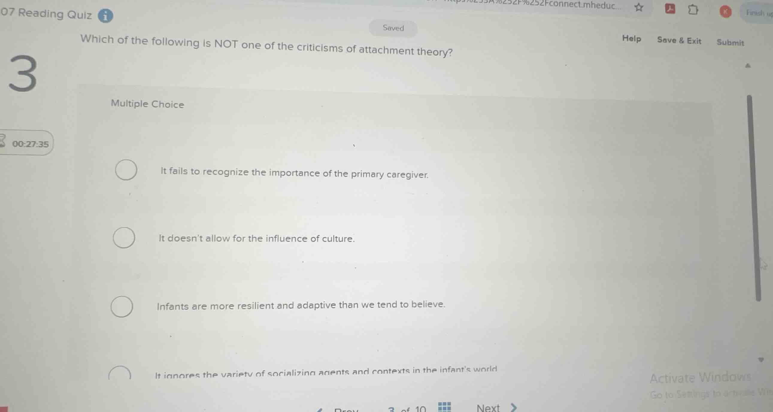 which of the following is not one of the criticisms of attachment theor…