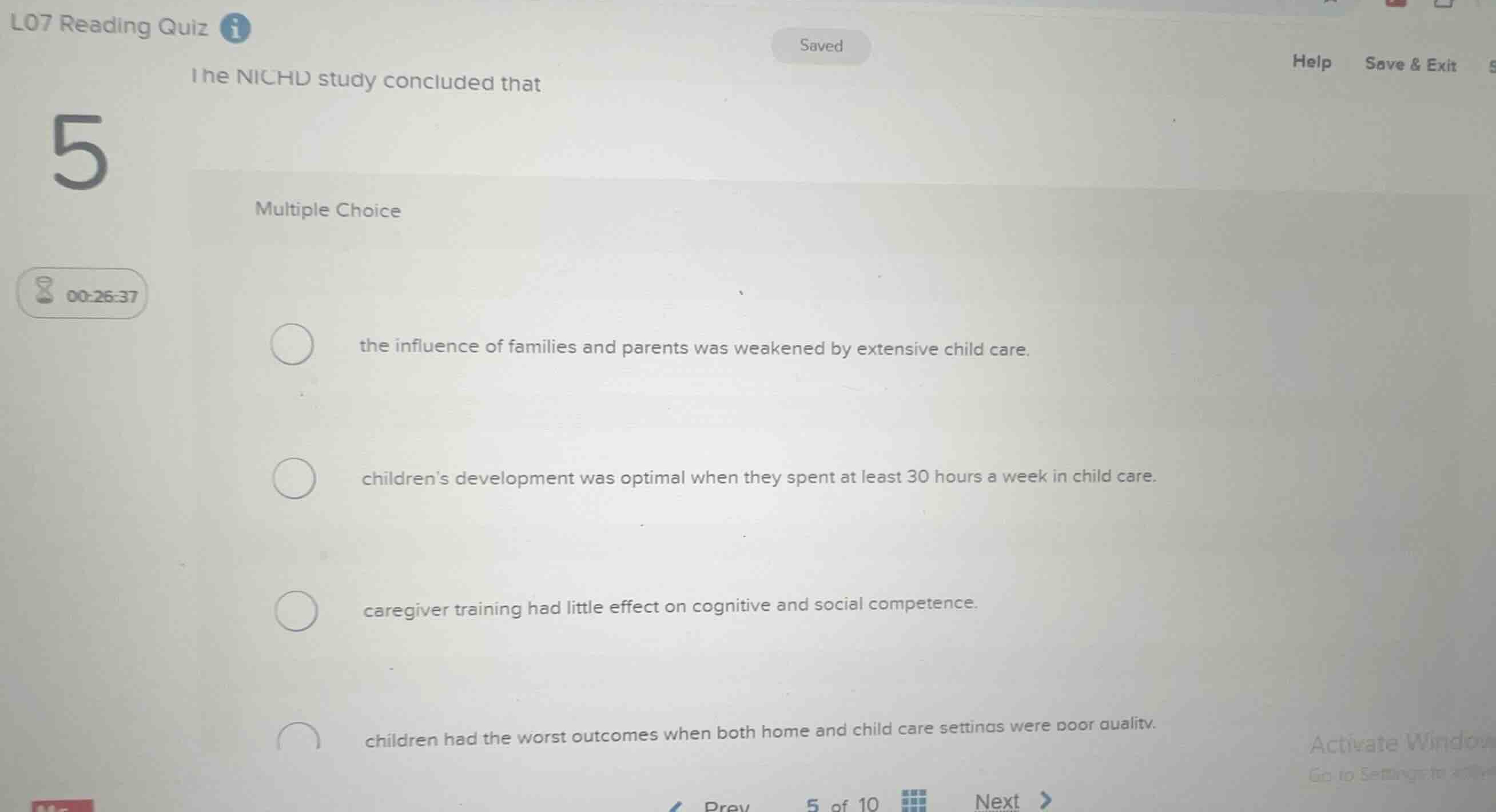 the nichd study concluded that multiple choice the influence of familie…