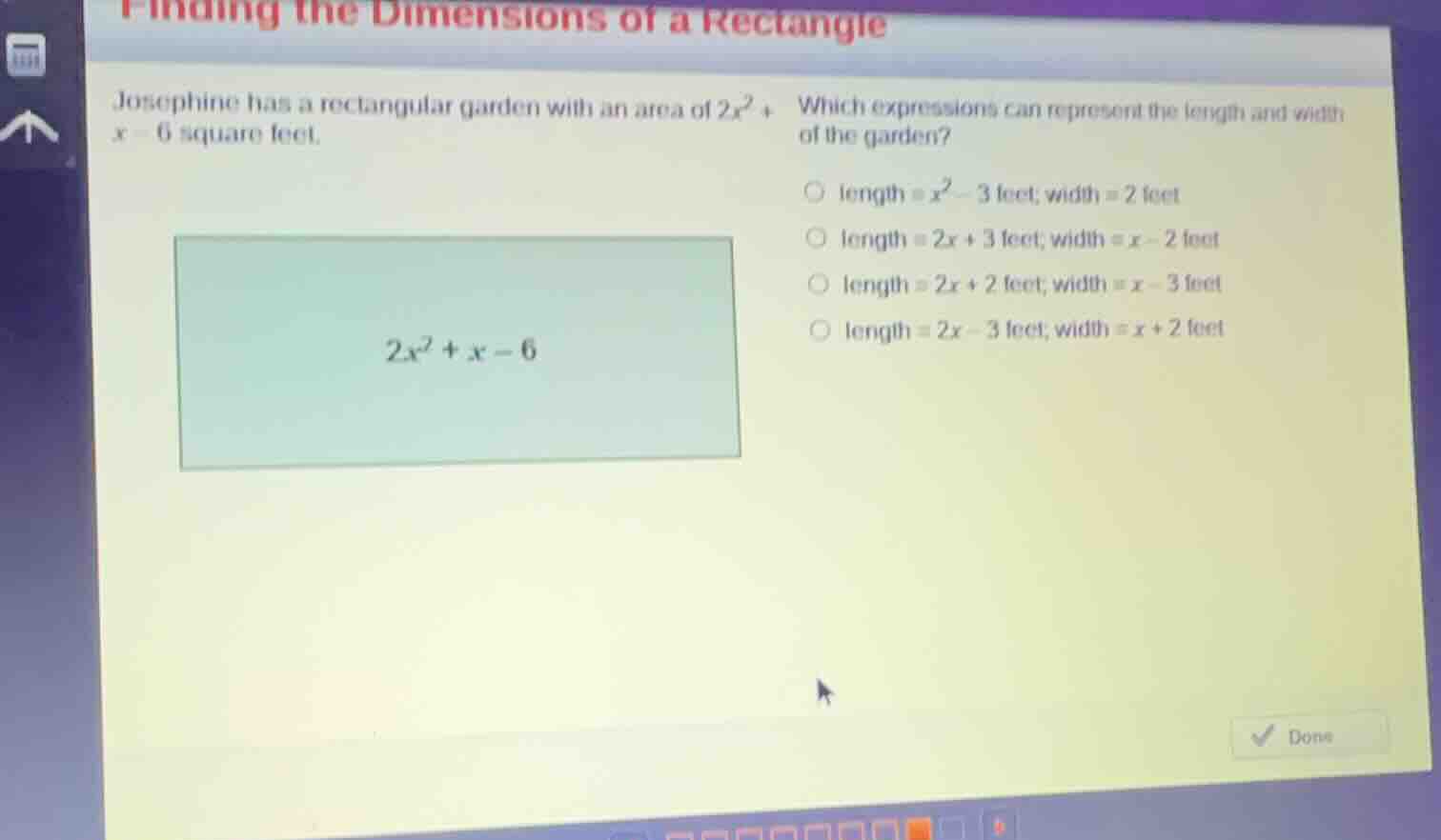 finding the dimensions of a rectangle josephine has a rectangular garde…