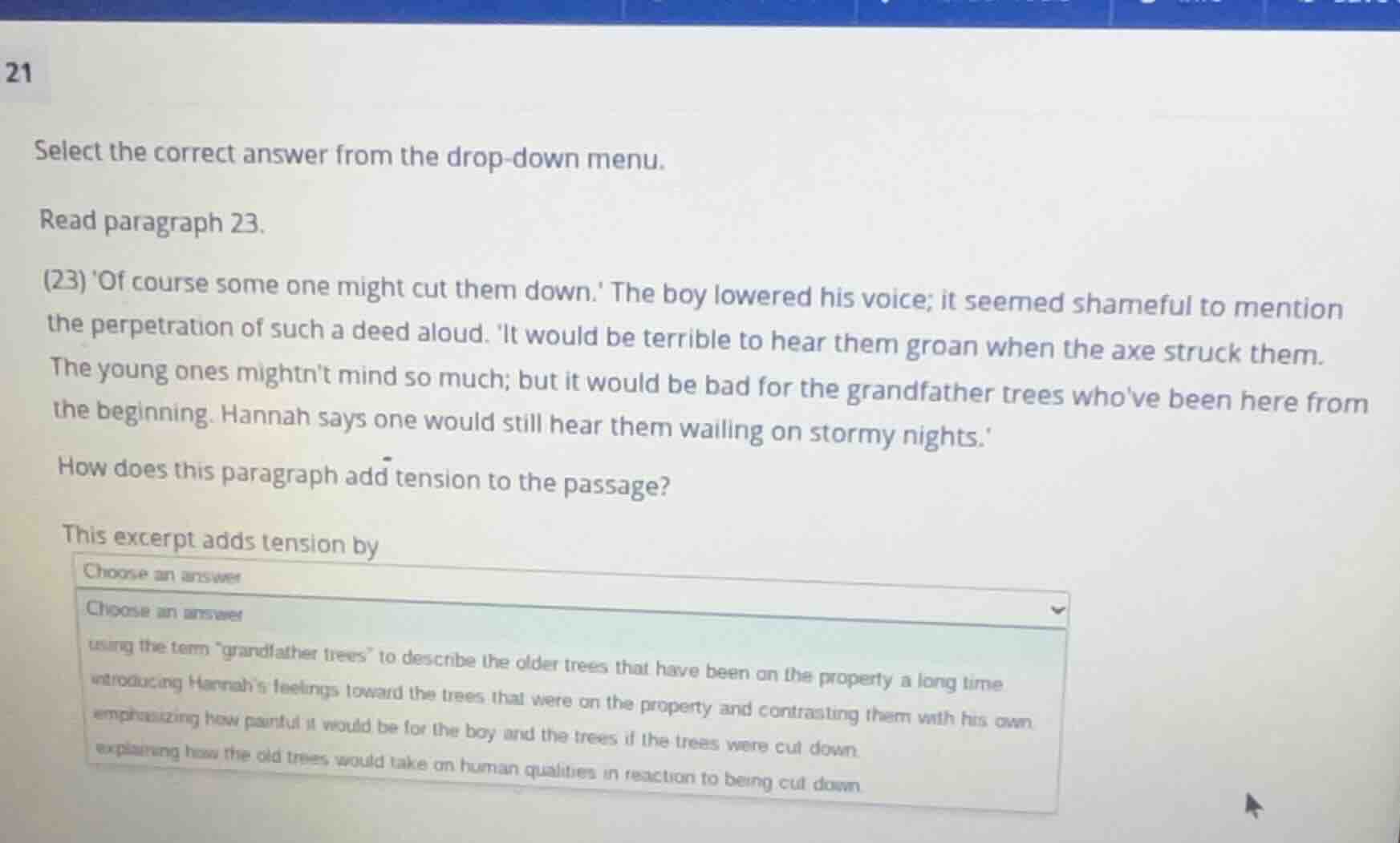 21 select the correct answer from the drop-down menu. read paragraph 23…