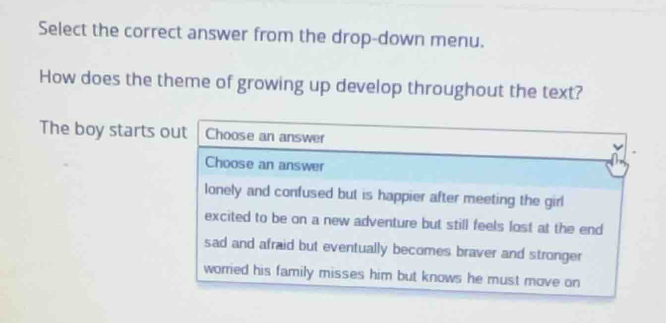 select the correct answer from the drop-down menu. how does the theme o…