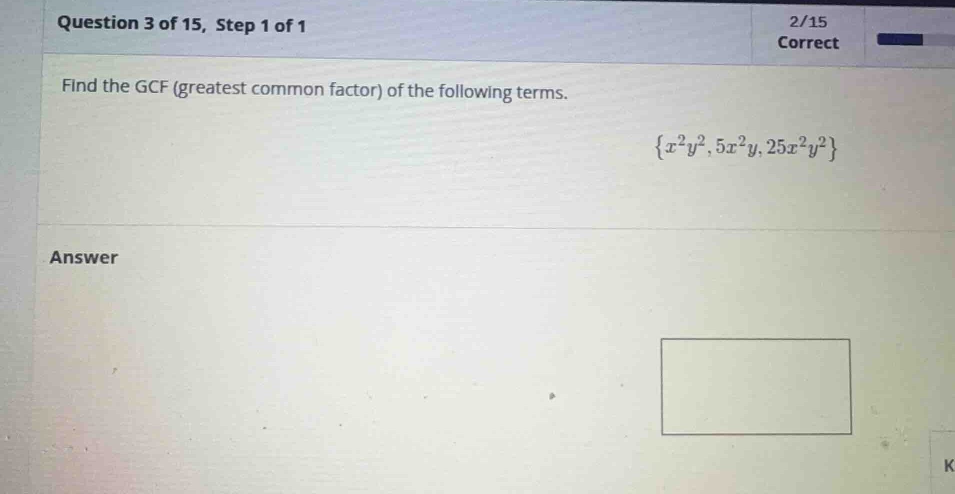 find the gcf (greatest common factor) of the following terms. \\(\\{x^2…