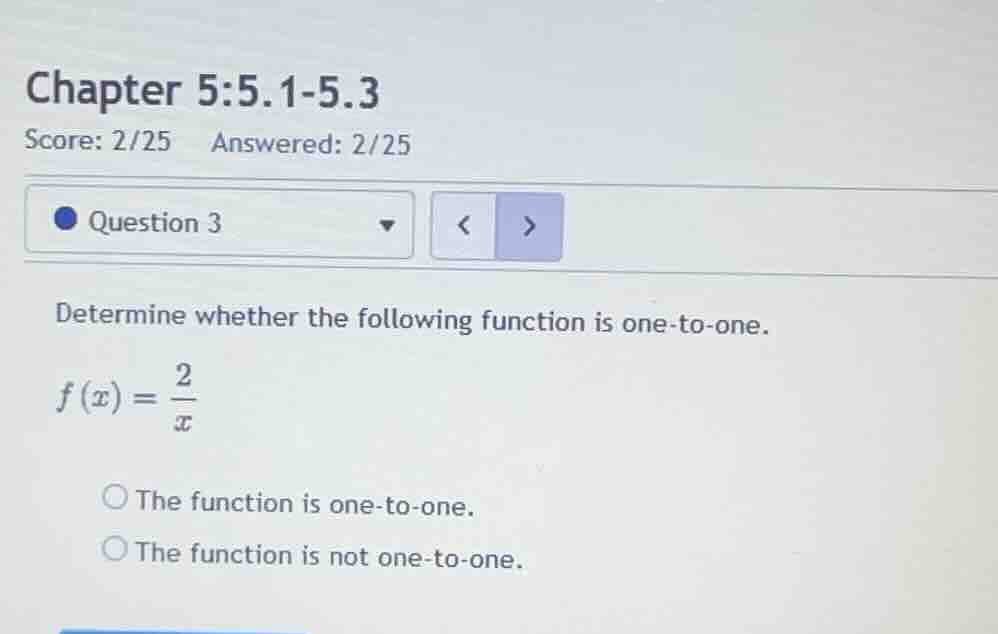 determine whether the following function is one-to-one. (f(x) = \\frac{…