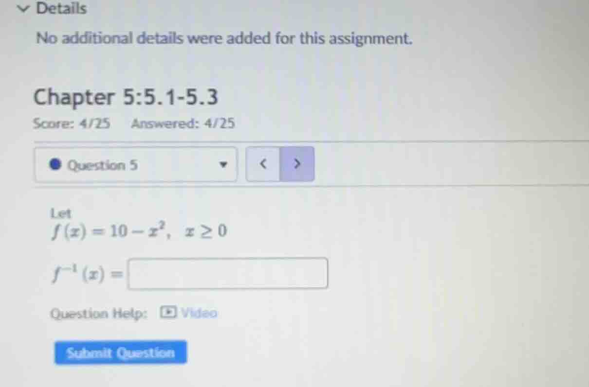 let \\( f(x) = 10 - x^2 \\), \\( x \\ge 0 \\) \\( f^{-1}(x) = \\)