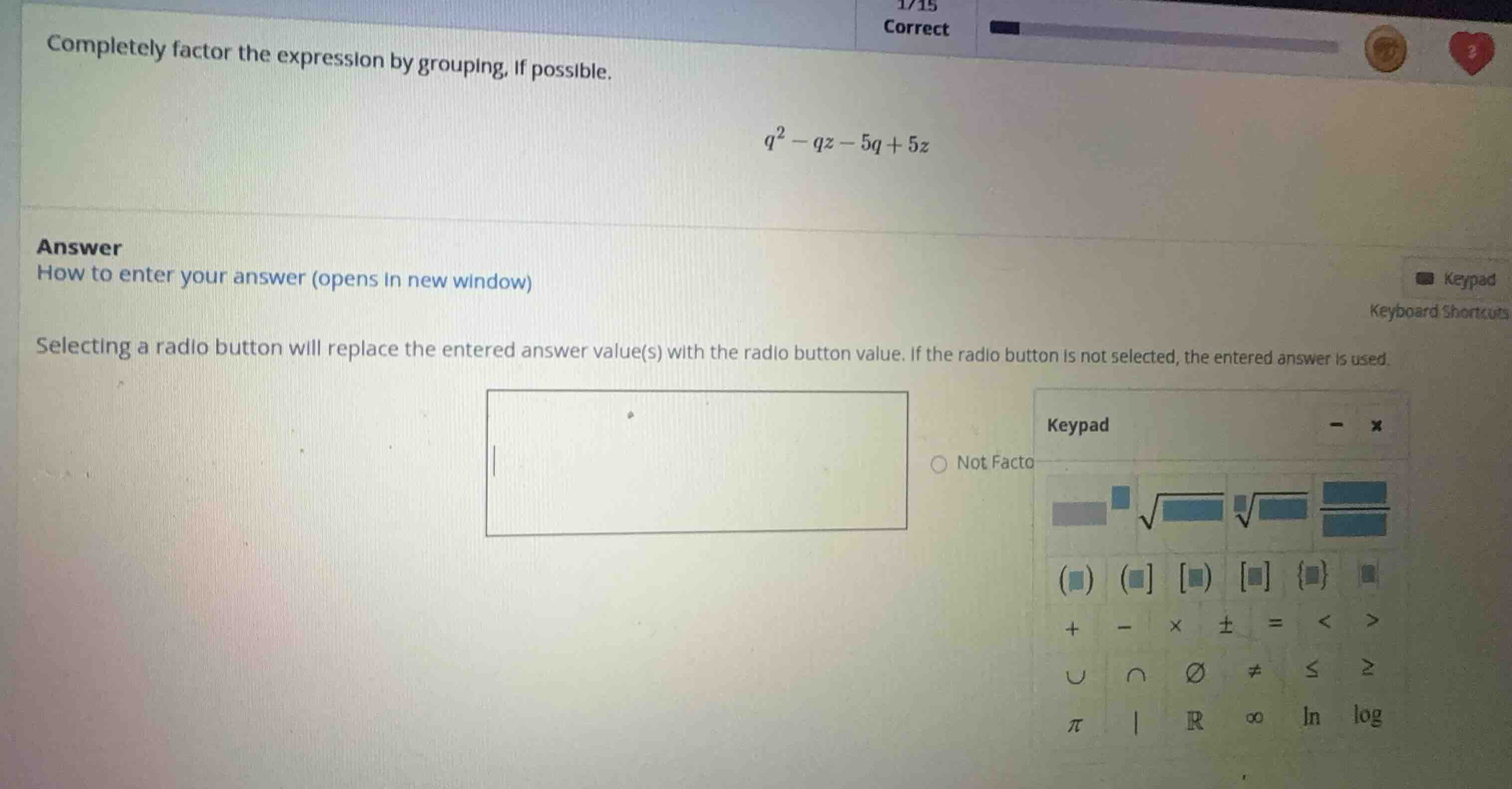 completely factor the expression by grouping, if possible. \\q^2 - qz -…