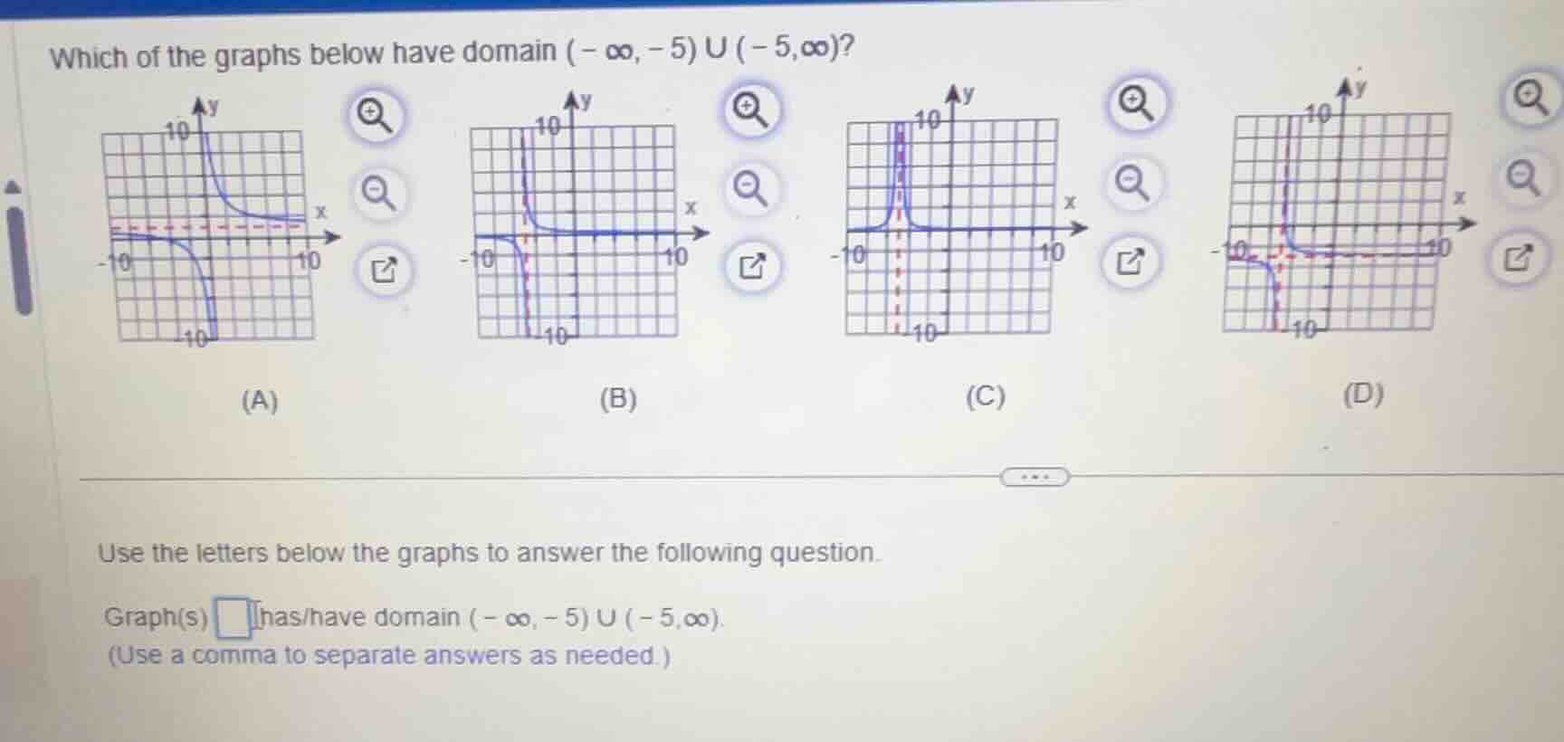 which of the graphs below have domain \\((-\\infty, -5) \\cup (-5, \\in…