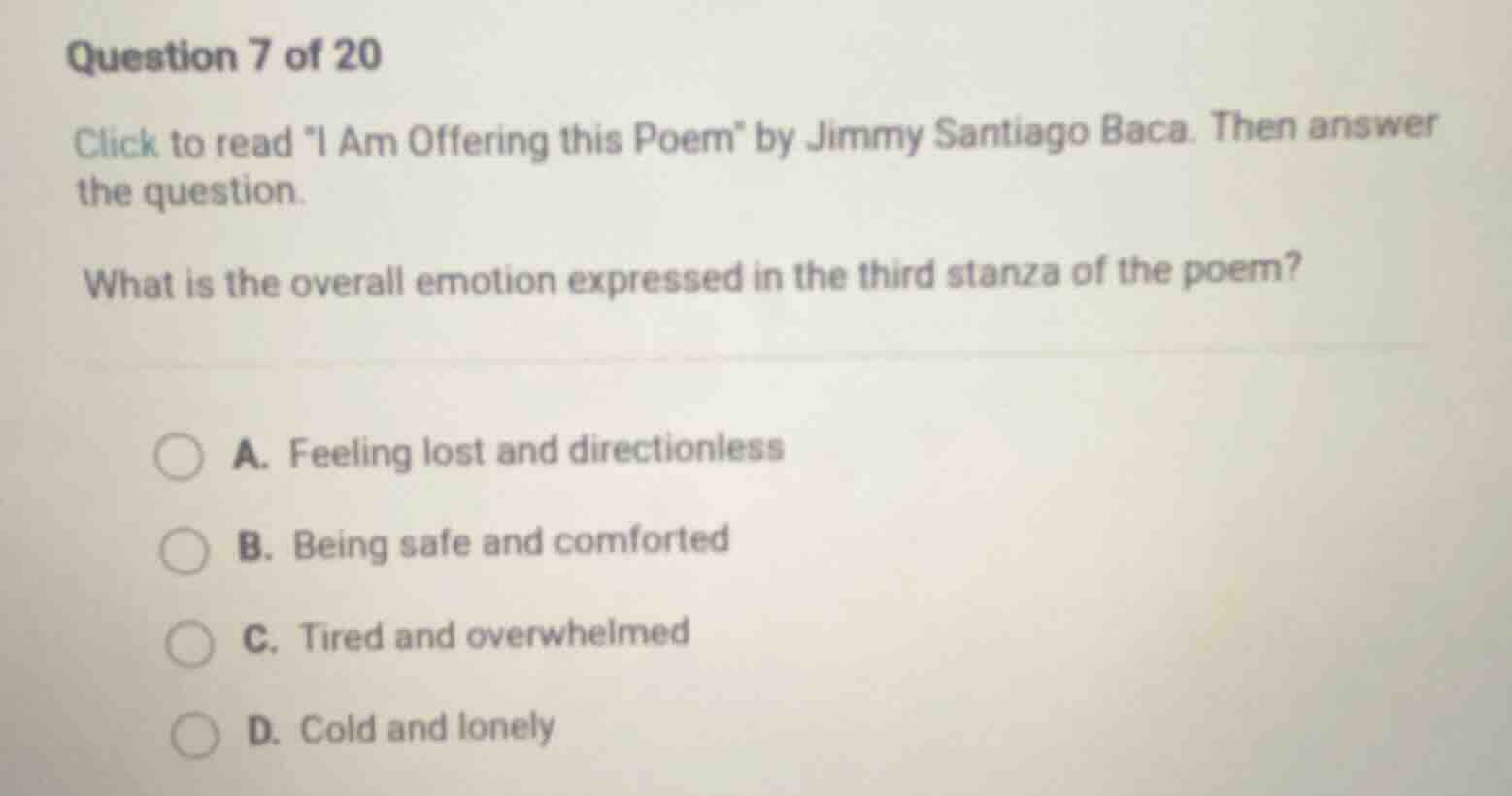 question 7 of 20 click to read \i am offering this poem\ by jimmy santi…
