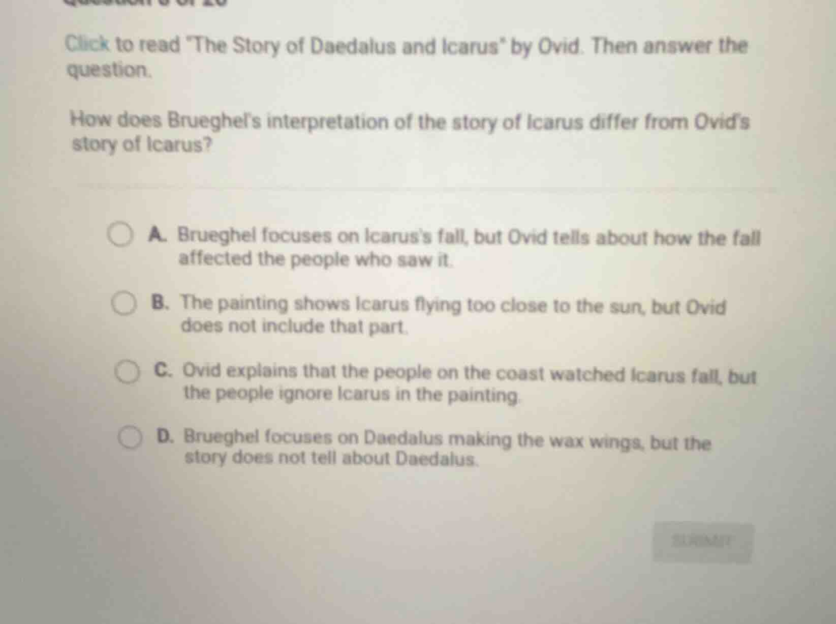 click to read \the story of daedalus and icarus\ by ovid. then answer t…
