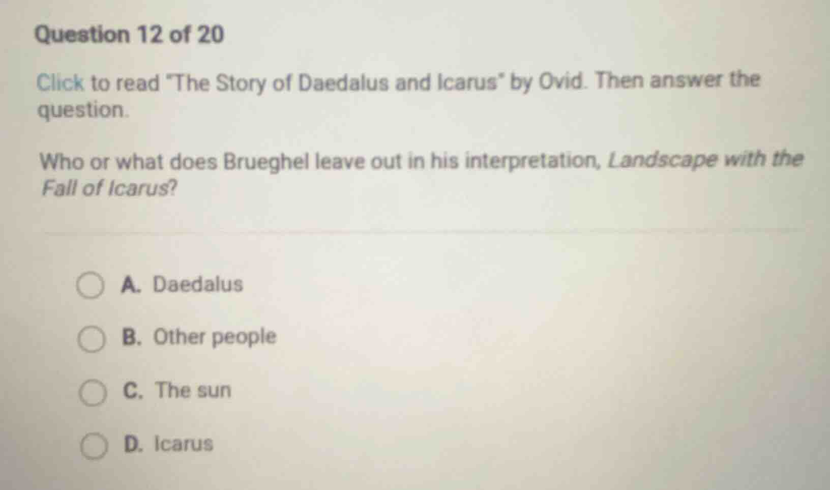 question 12 of 20 click to read \the story of daedalus and icarus\ by o…
