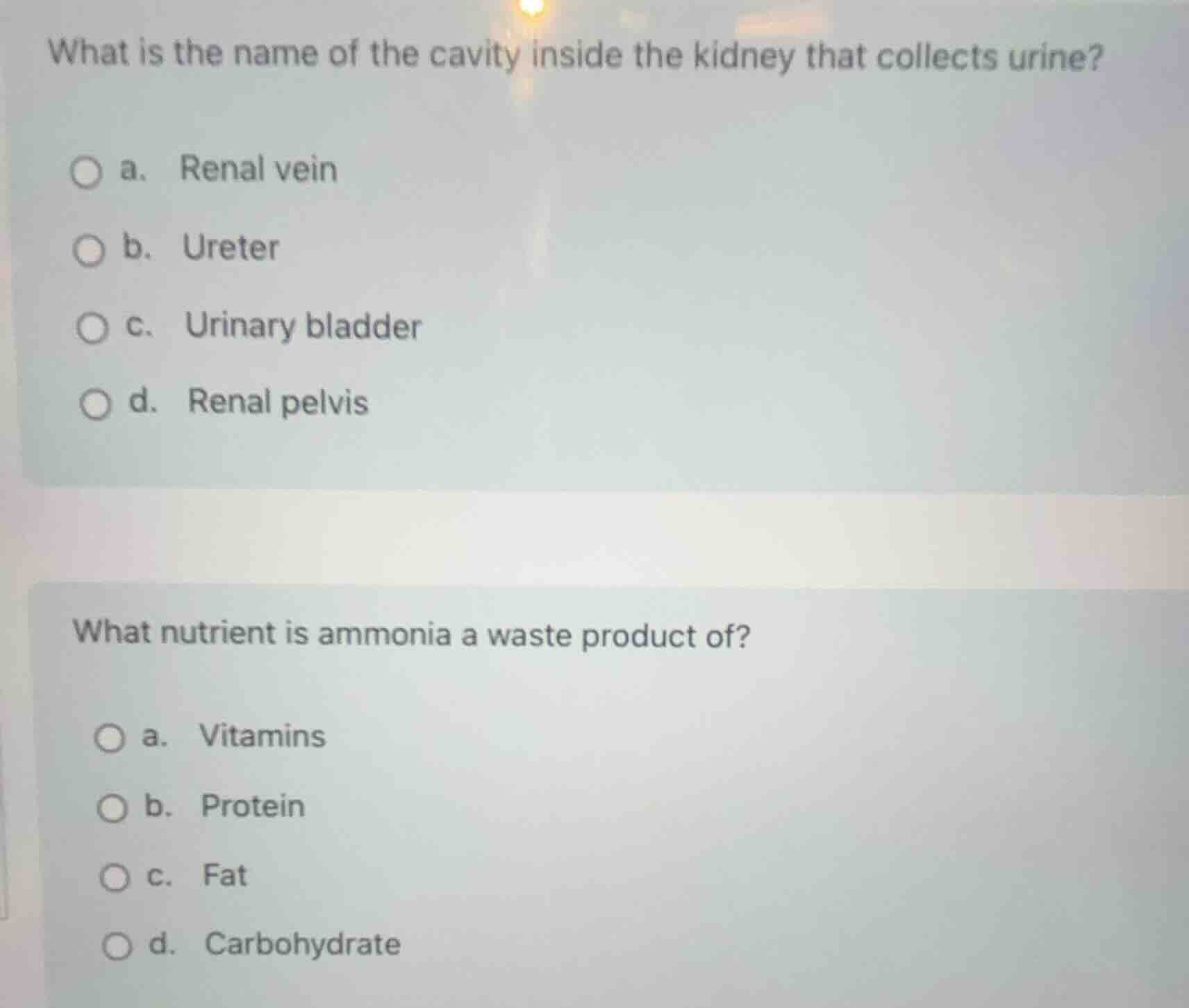 what is the name of the cavity inside the kidney that collects urine? a…