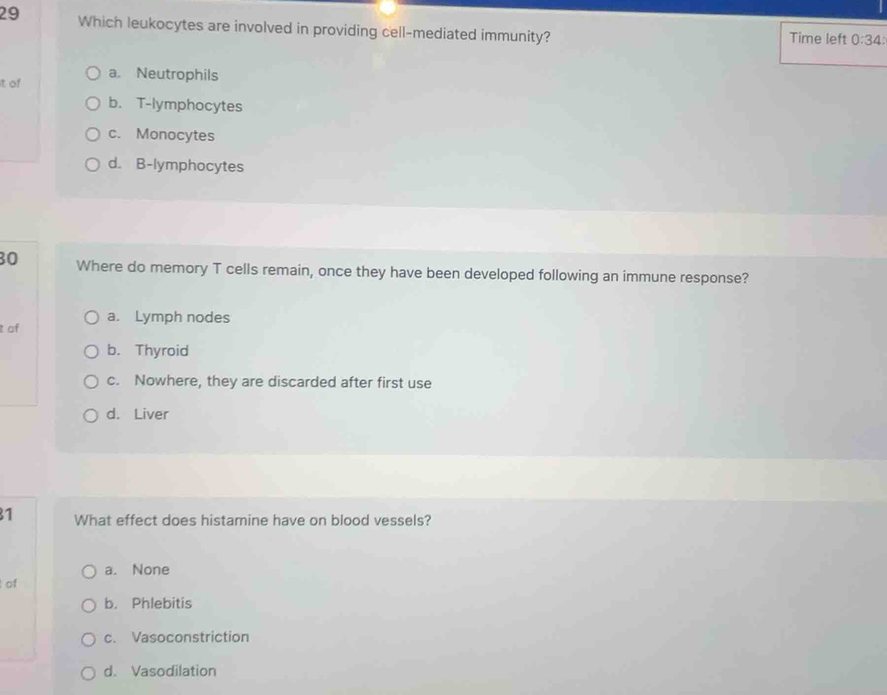 which leukocytes are involved in providing cell-mediated immunity? a. n…