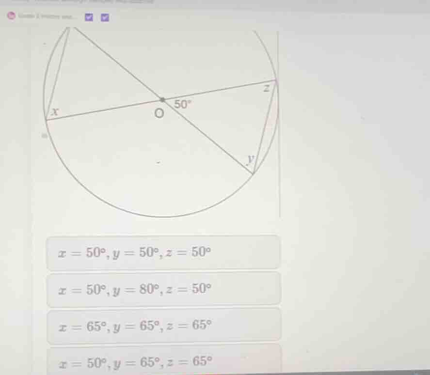find the values of \\(x\\), \\(y\\), and \\(z\\). \\(x = 50^{\\circ}, y…