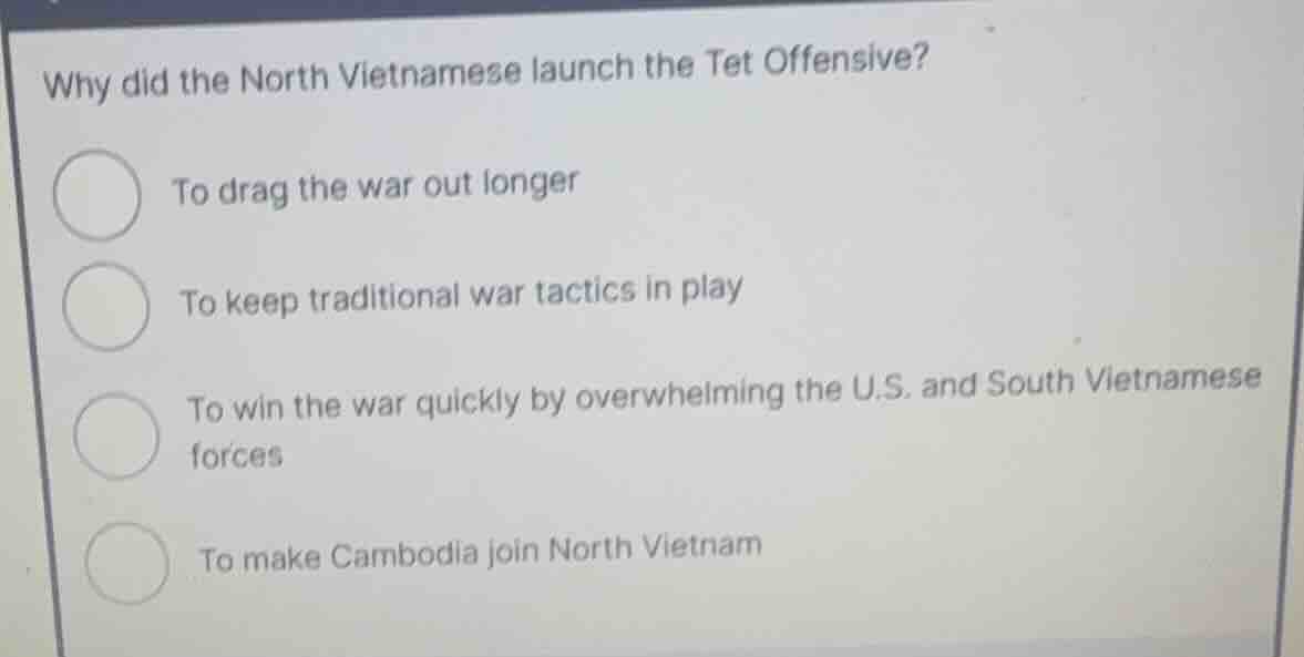 why did the north vietnamese launch the tet offensive? to drag the war …