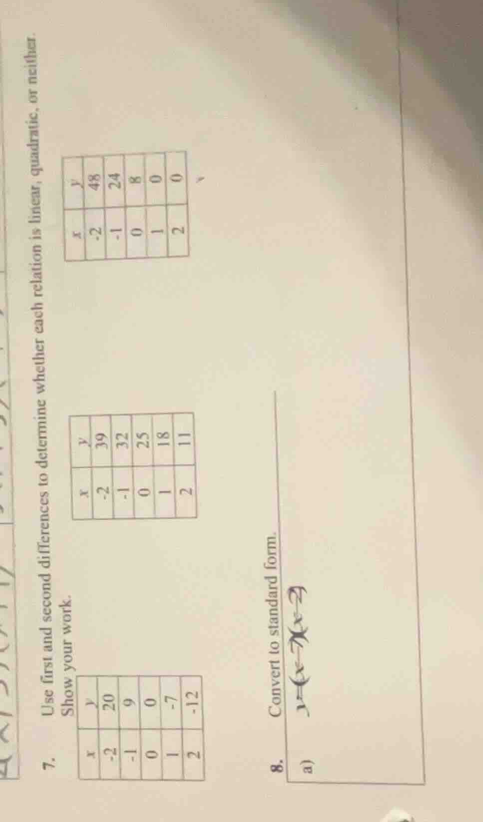 7. use first and second differences to determine whether each relation …