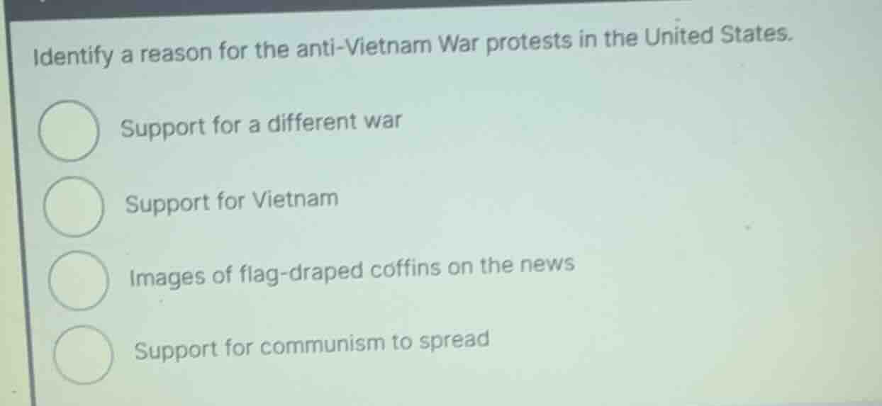 identify a reason for the anti-vietnam war protests in the united state…