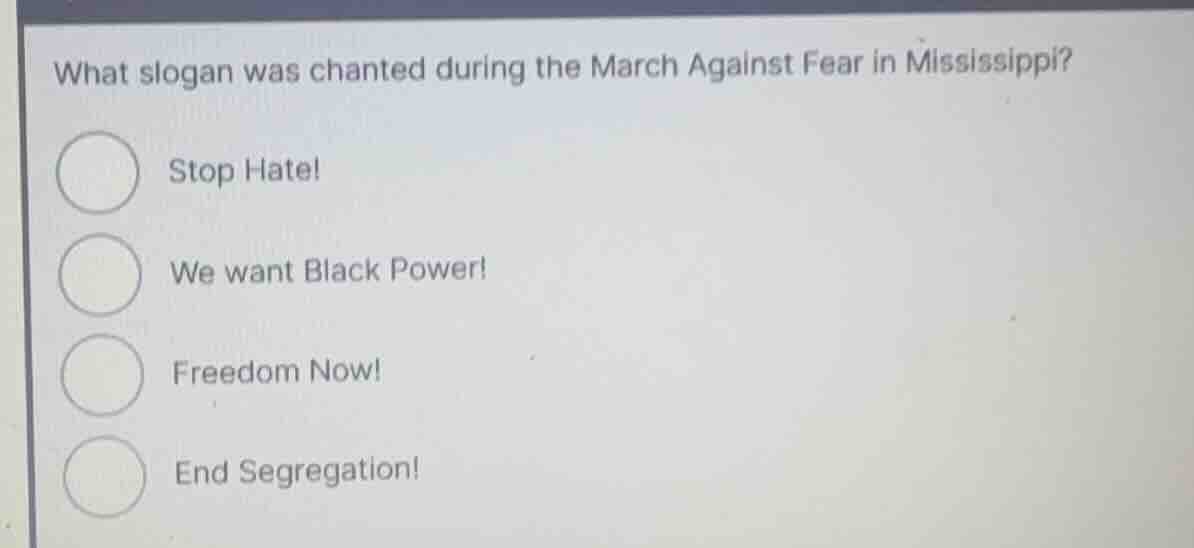 what slogan was chanted during the march against fear in mississippi? s…