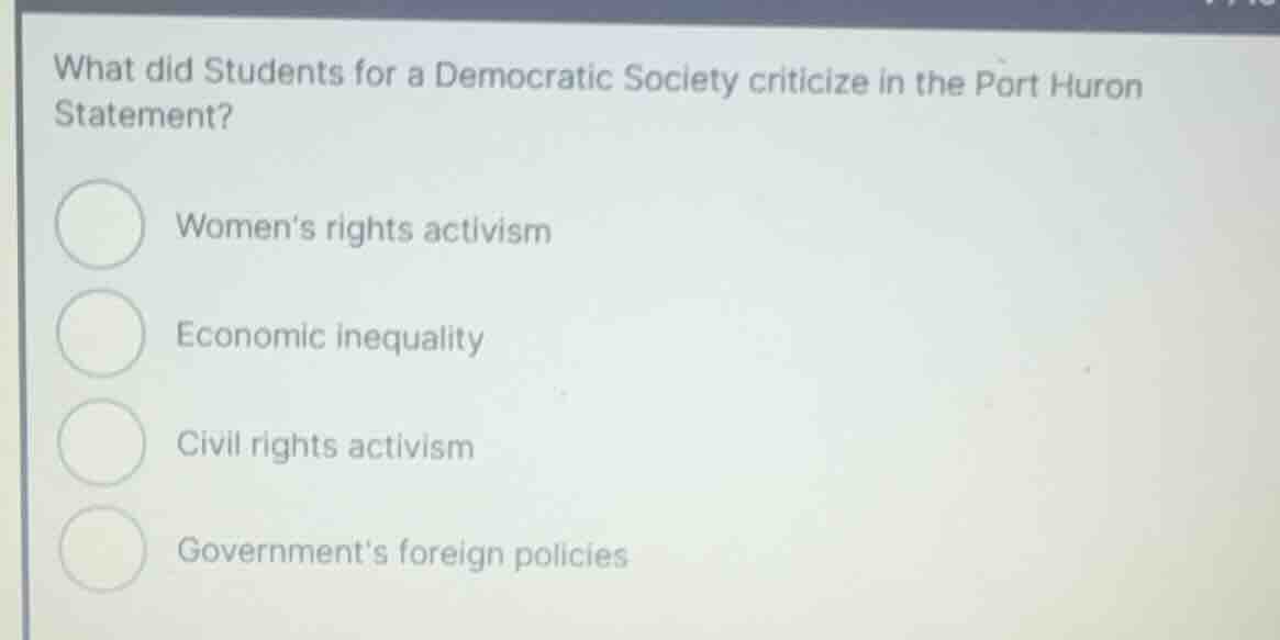 what did students for a democratic society criticize in the port huron …