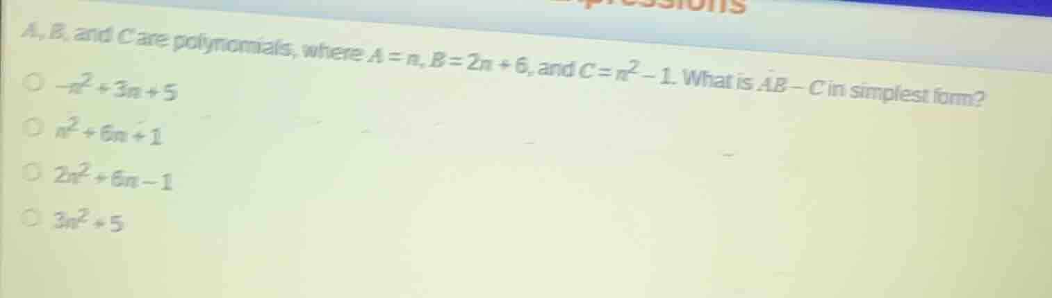 a, b, and c are polynomials, where \\(a = n\\), \\(b = 2n + 6\\), and \…