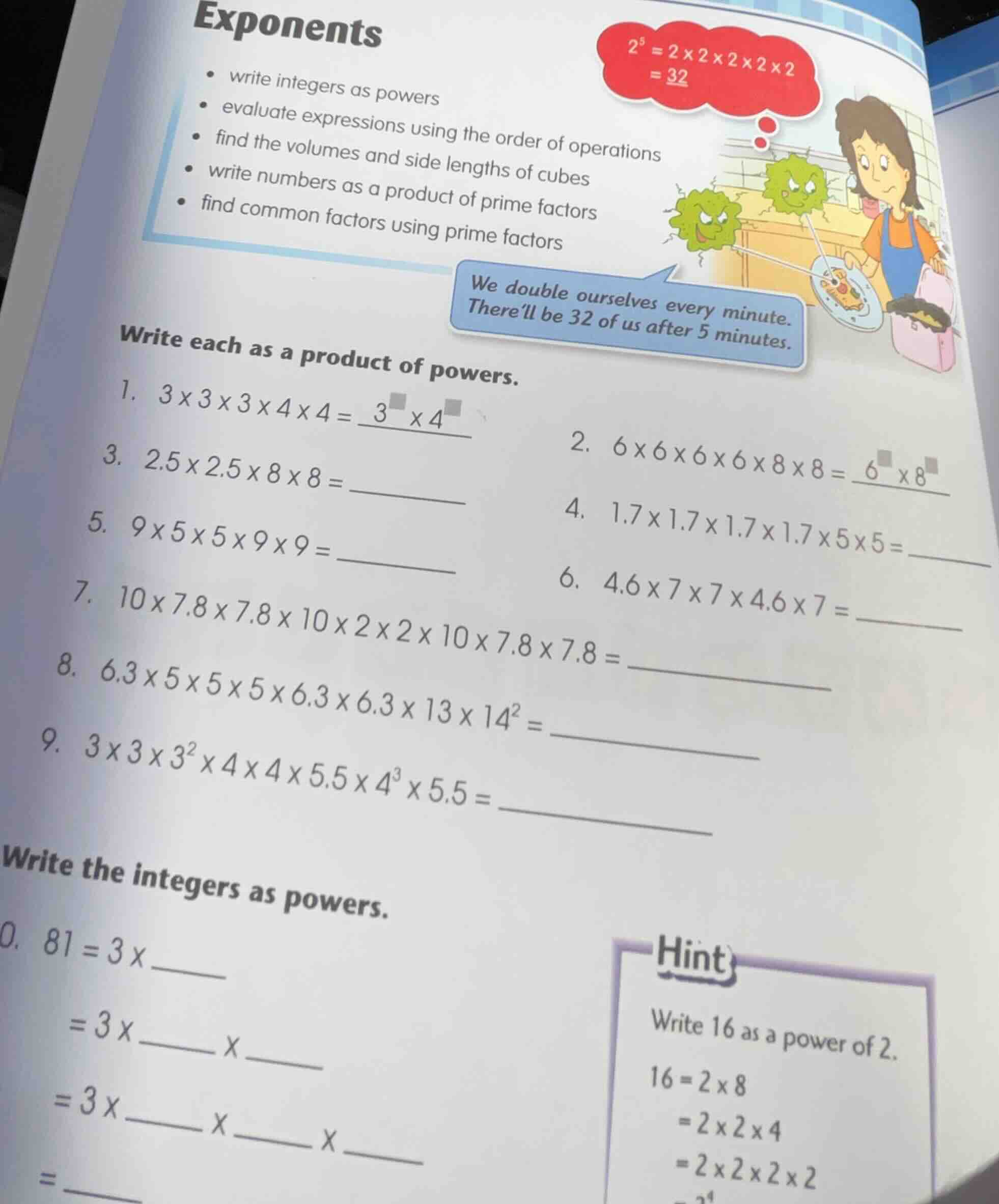 write each as a product of powers. 1. \\(3 \\times 3 \\times 3 \\times …