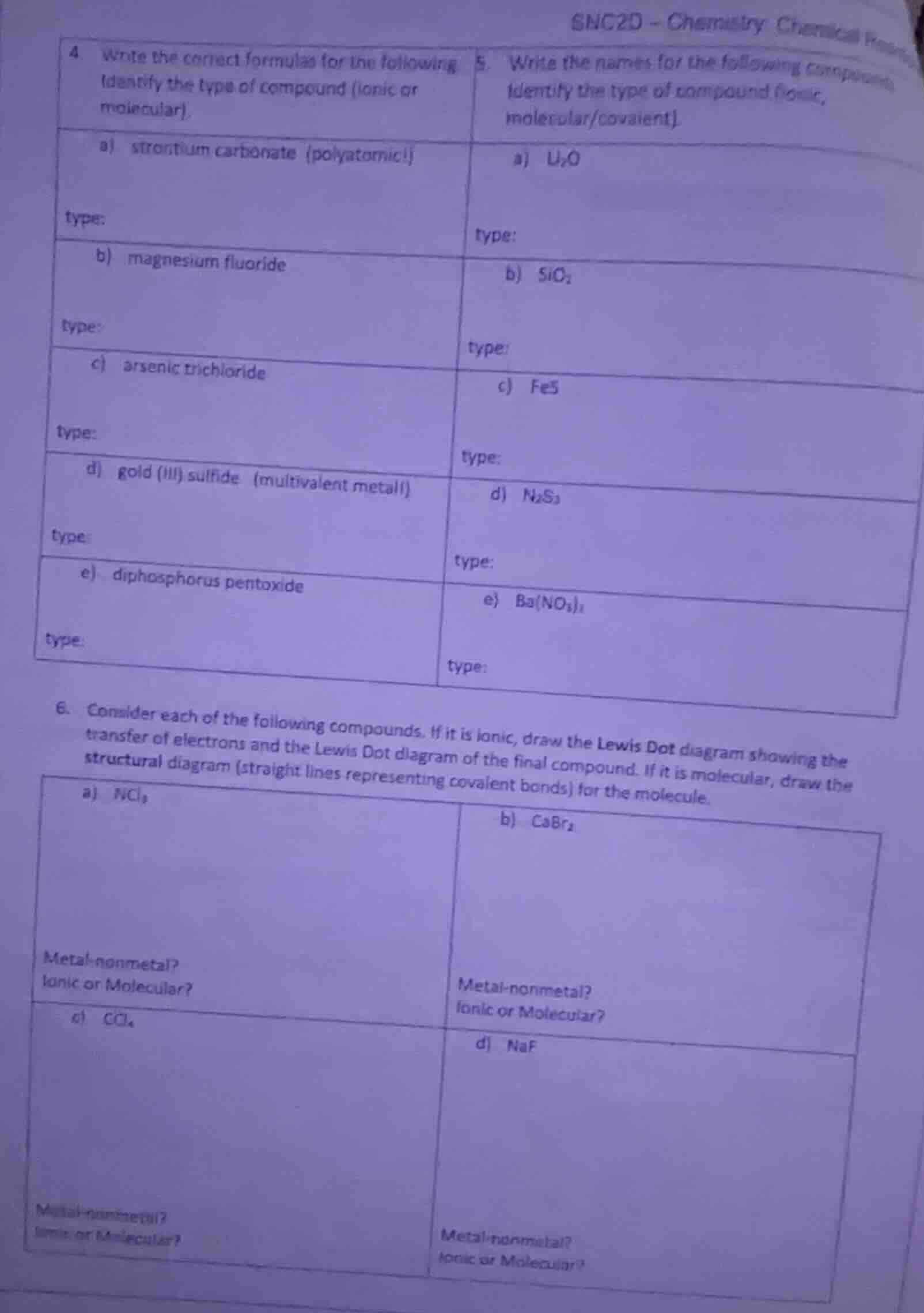 snc2d - chemistry chemical reactions 4. write the correct formulas for …