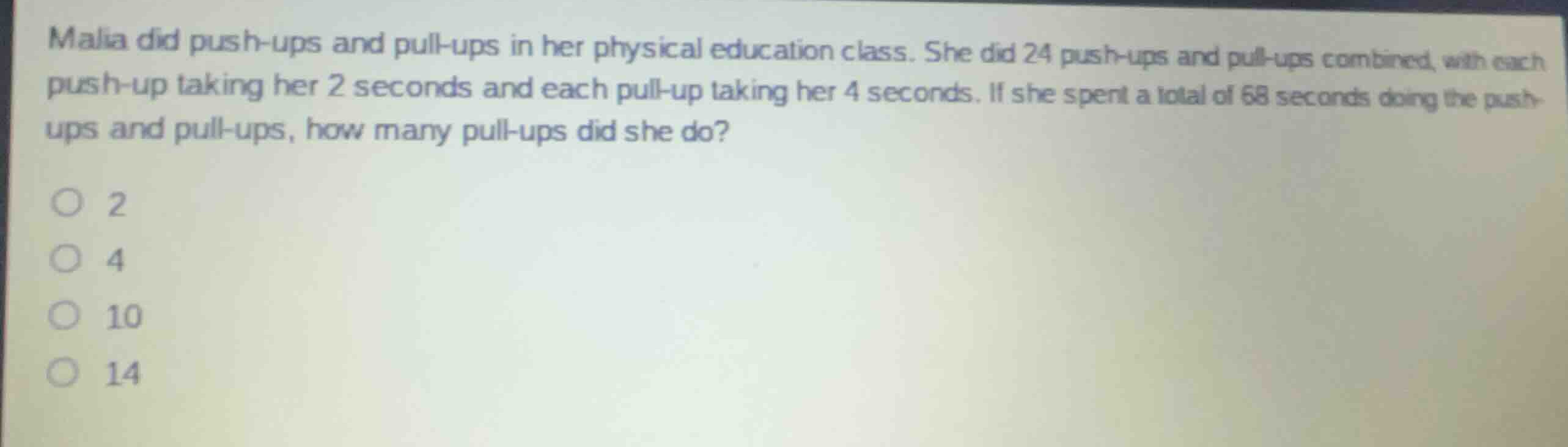 malia did push-ups and pull-ups in her physical education class. she di…