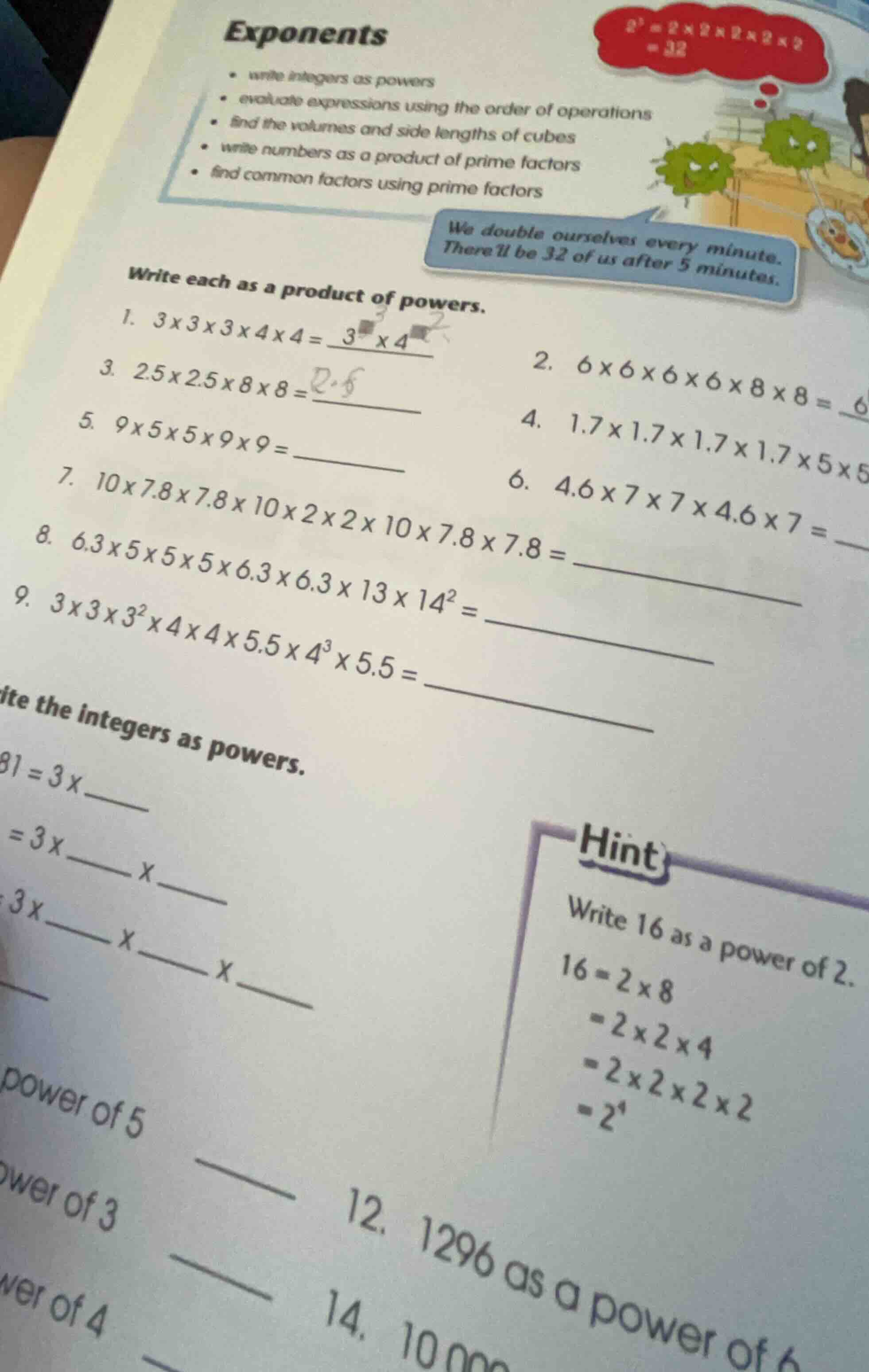write each as a product of powers. 1. \\(3 \\times 3 \\times 3 \\times …
