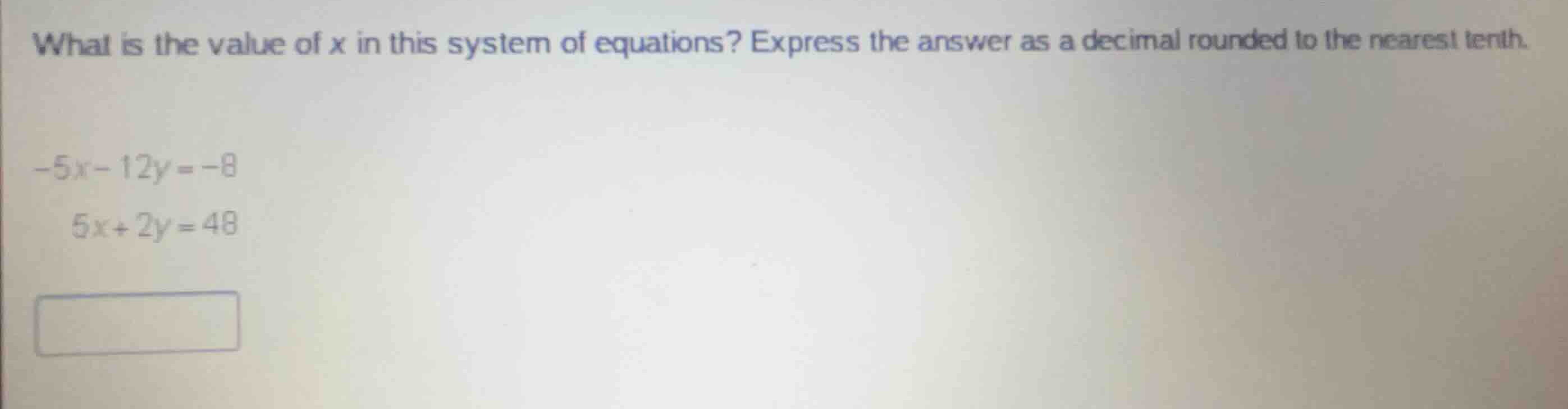 what is the value of \\(x\\) in this system of equations? express the a…
