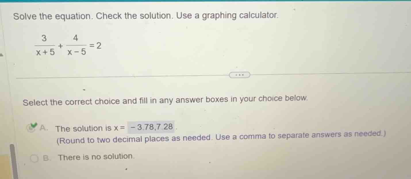 solve the equation. check the solution. use a graphing calculator. \\\\…