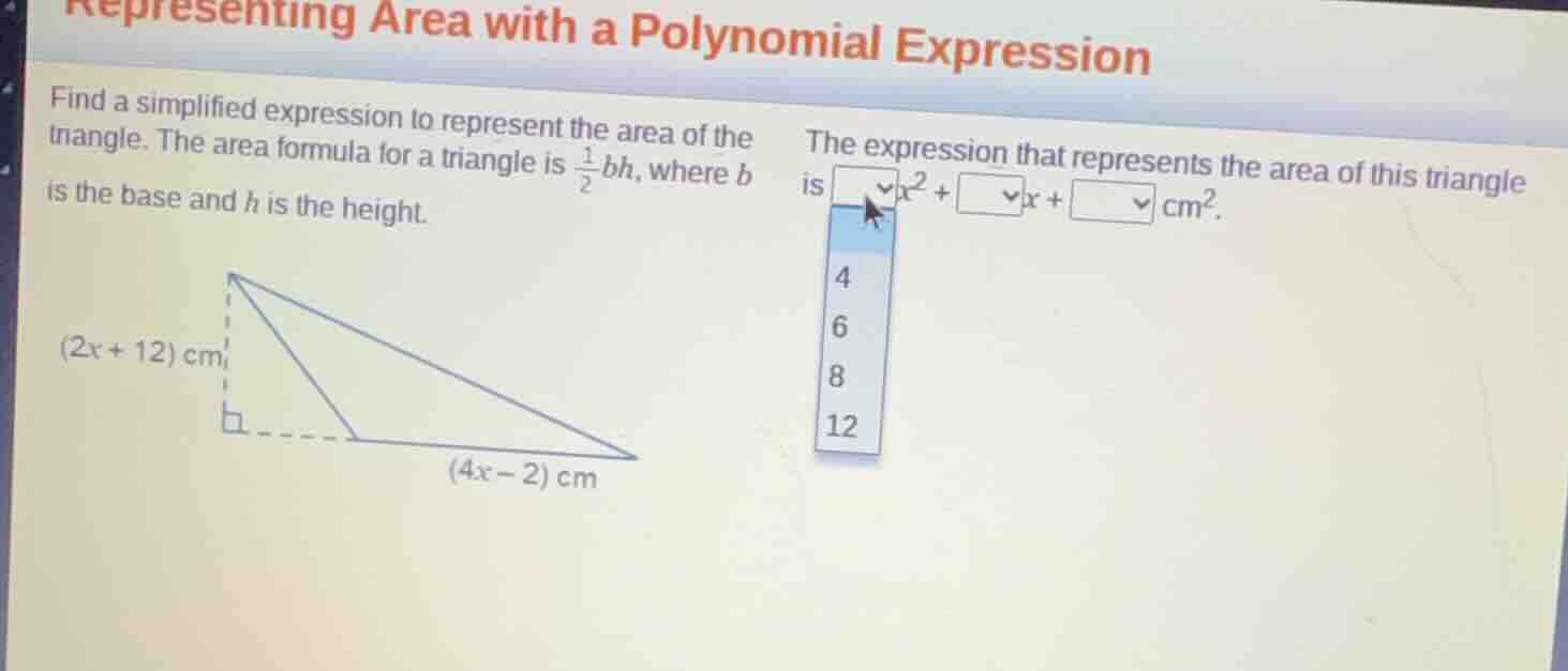 representing area with a polynomial expression find a simplified expres…