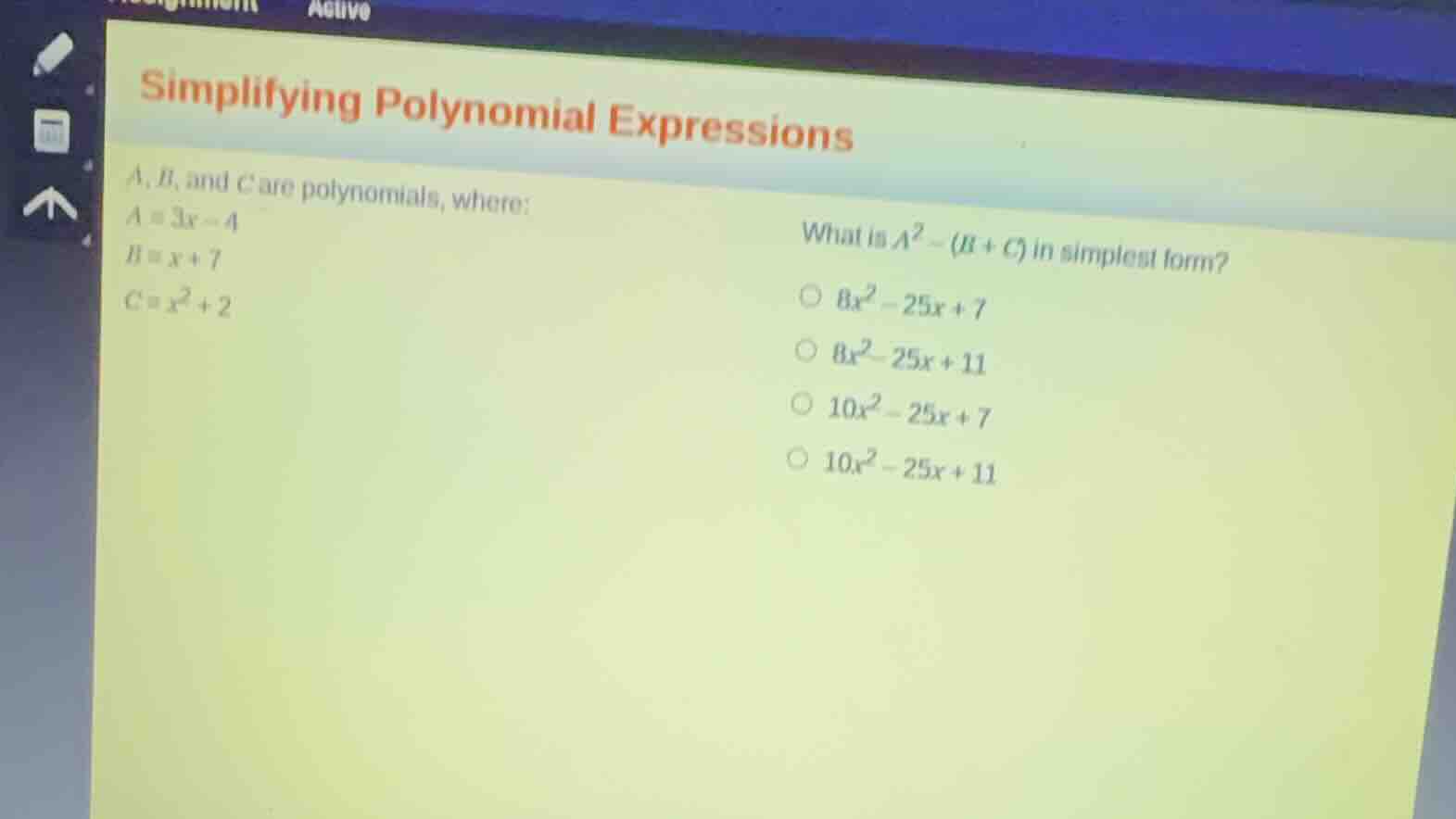 simplifying polynomial expressions \\(a\\), \\(b\\), and \\(c\\) are po…