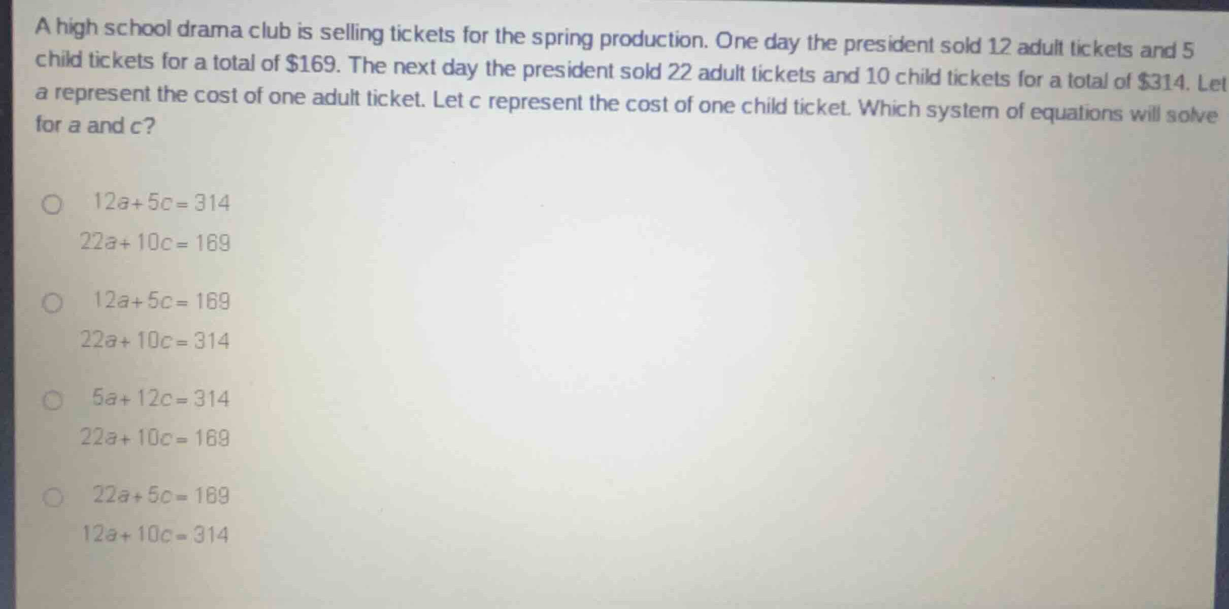 a high school drama club is selling tickets for the spring production. …