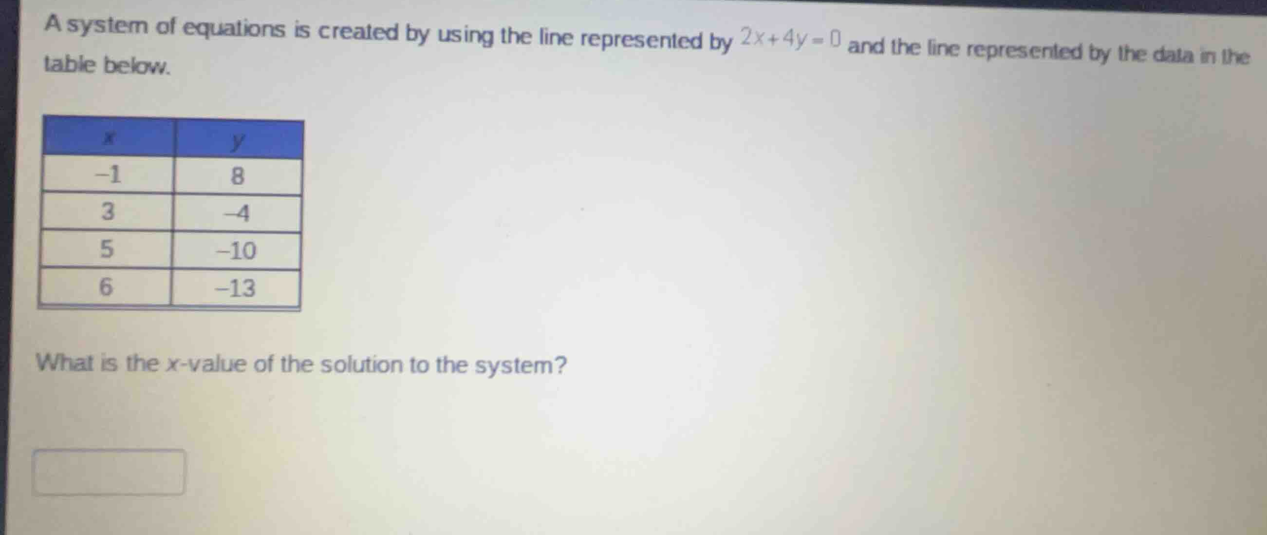 a system of equations is created by using the line represented by \\(2x…