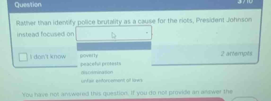 rather than identify police brutality as a cause for the riots, preside…