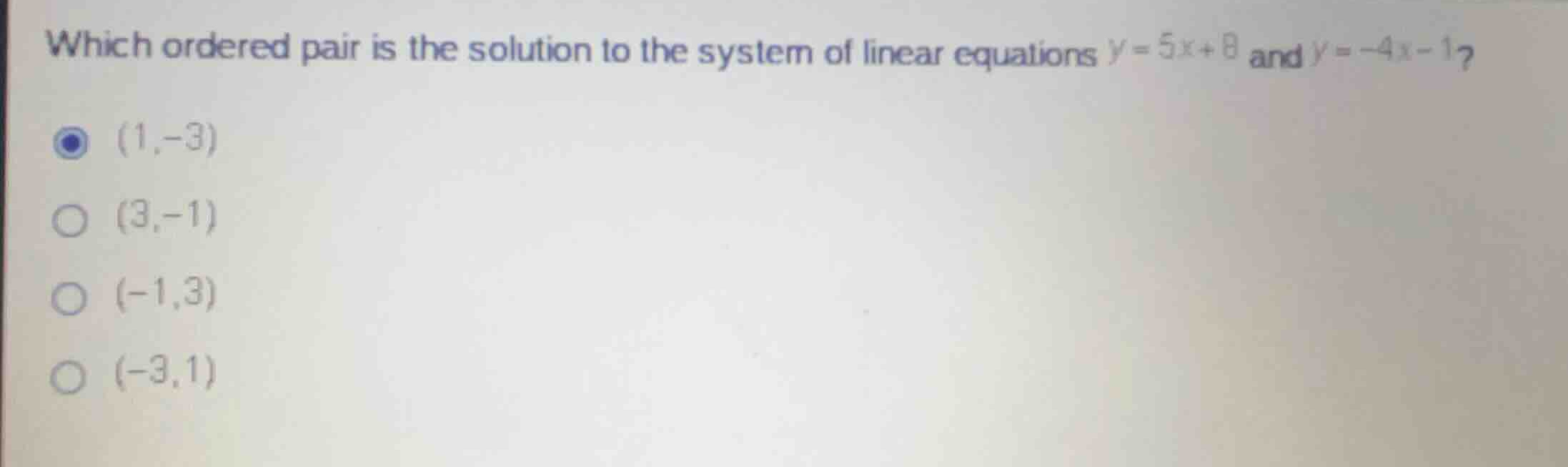 which ordered pair is the solution to the system of linear equations \\…