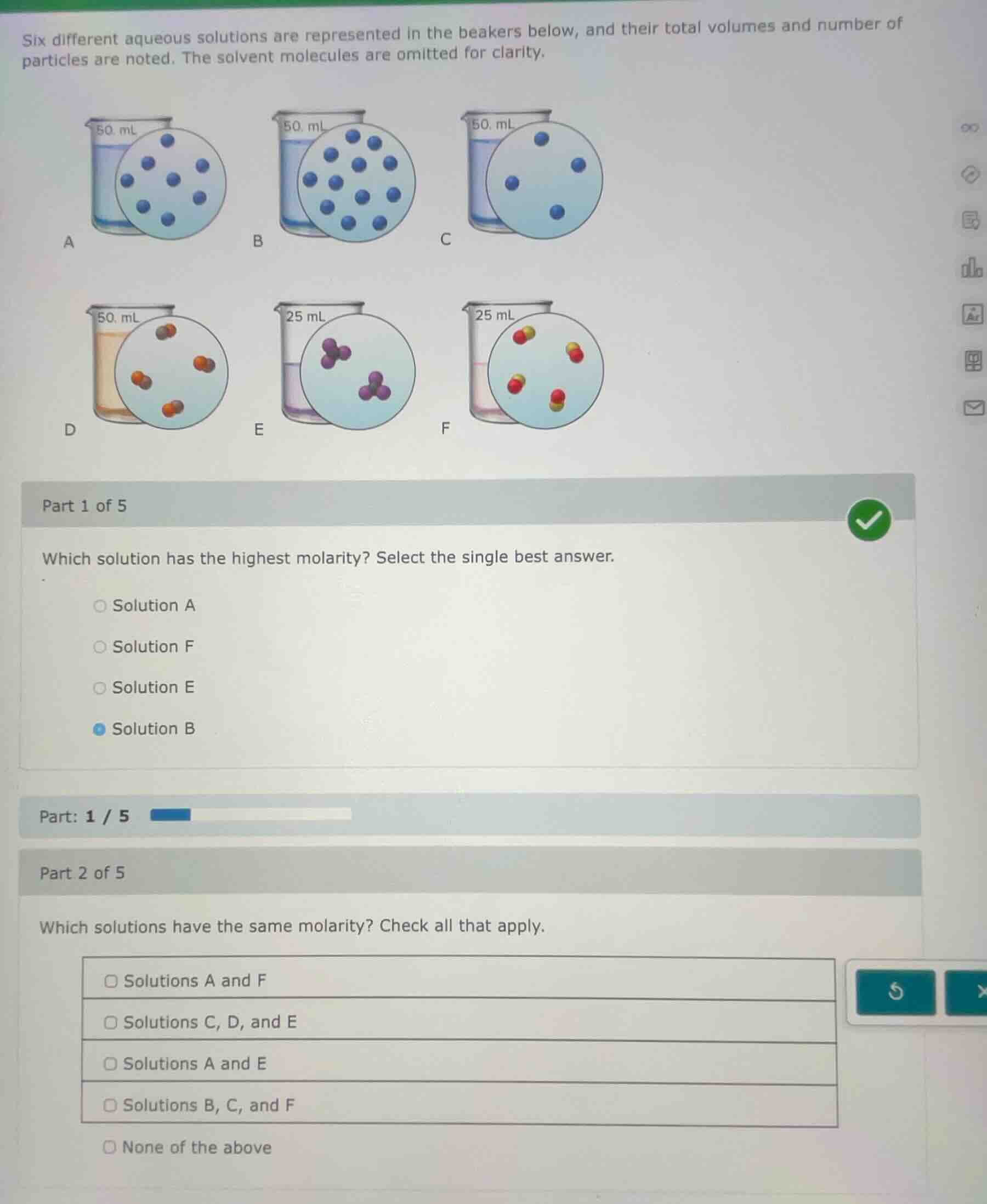 six different aqueous solutions are represented in the beakers below, a…