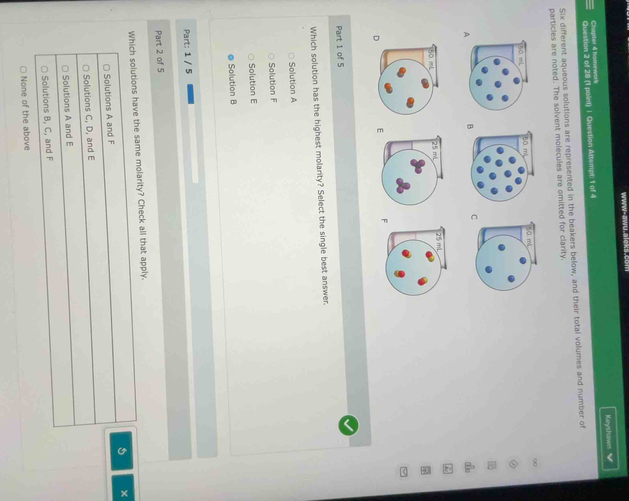 six different aqueous solutions are represented in the beakers below, a…