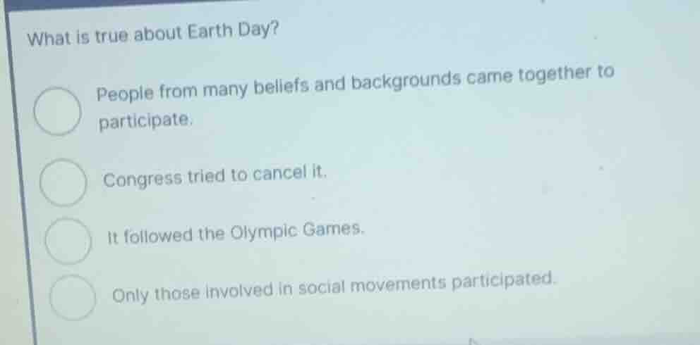 what is true about earth day? people from many beliefs and backgrounds …