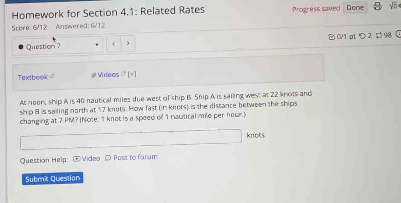 at noon, ship a is 40 nautical miles due west of ship b. ship a is sail…