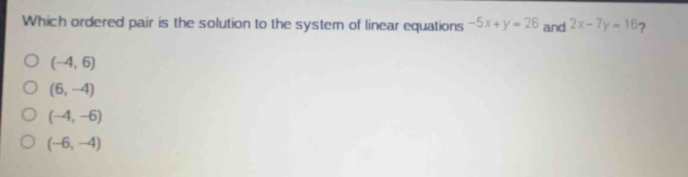 which ordered pair is the solution to the system of linear equations \\…