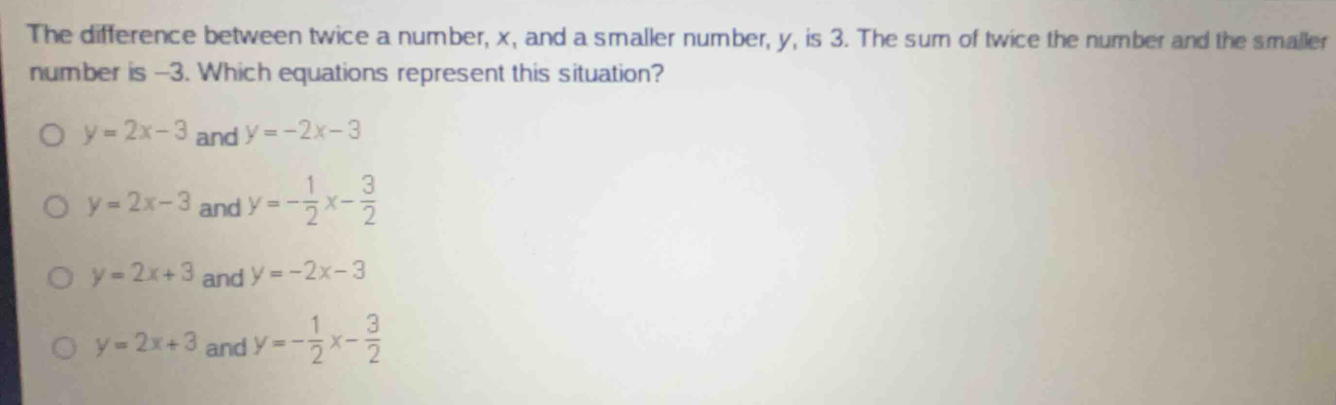 the difference between twice a number, \\(x\\), and a smaller number, \…