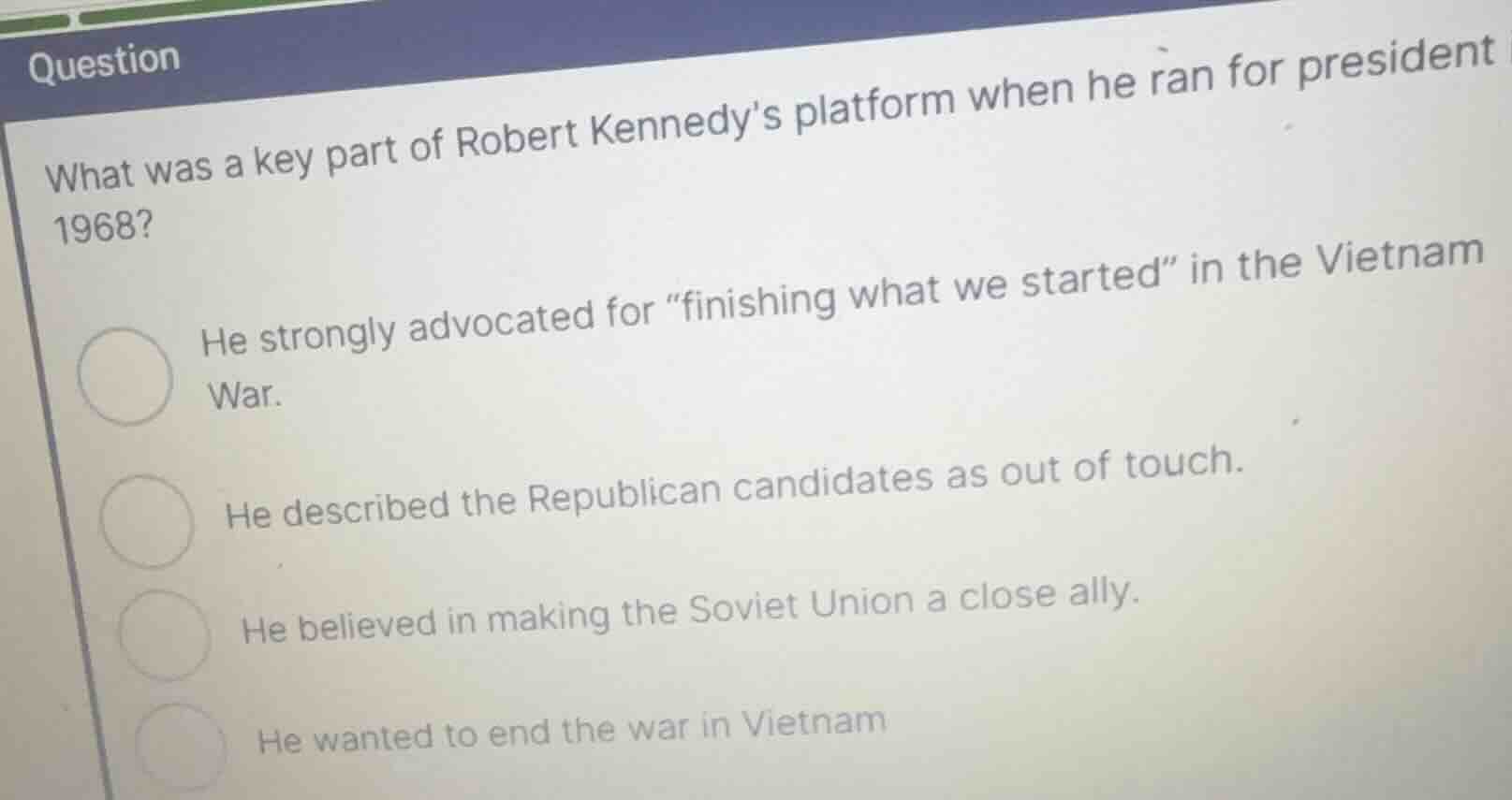 what was a key part of robert kennedys platform when he ran for preside…