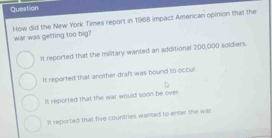 how did the new york times report in 1968 impact american opinion that …