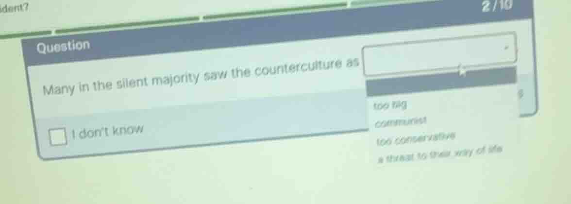 many in the silent majority saw the counterculture as dropdown options:…