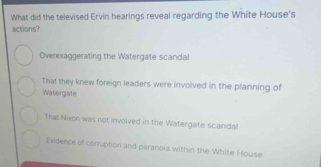 what did the televised ervin hearings reveal regarding the white houses…