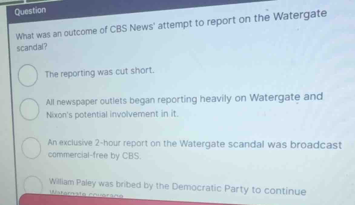 what was an outcome of cbs news attempt to report on the watergate scan…