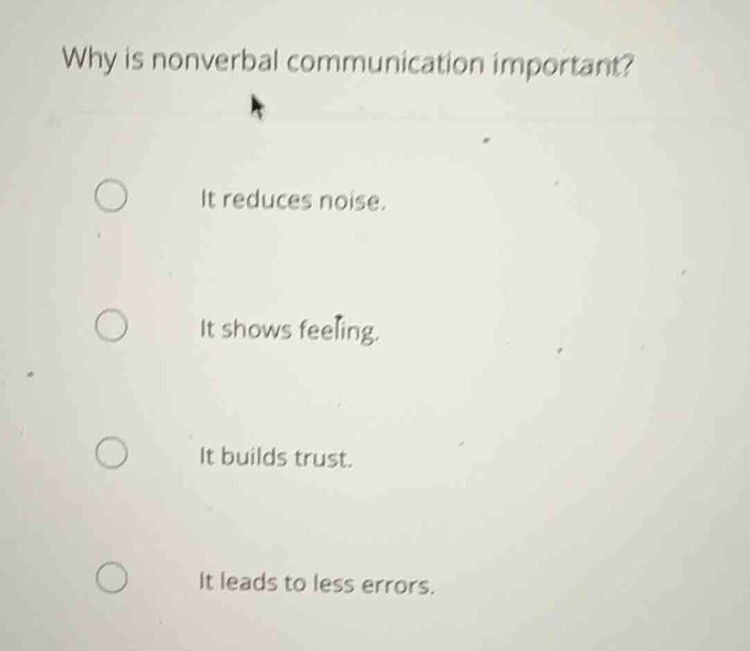 why is nonverbal communication important? it reduces noise. it shows fe…