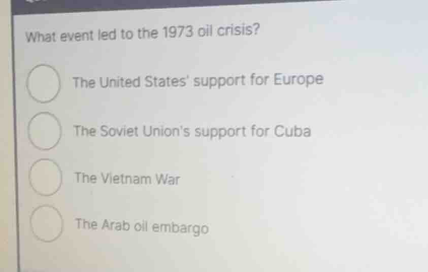 what event led to the 1973 oil crisis? the united states support for eu…