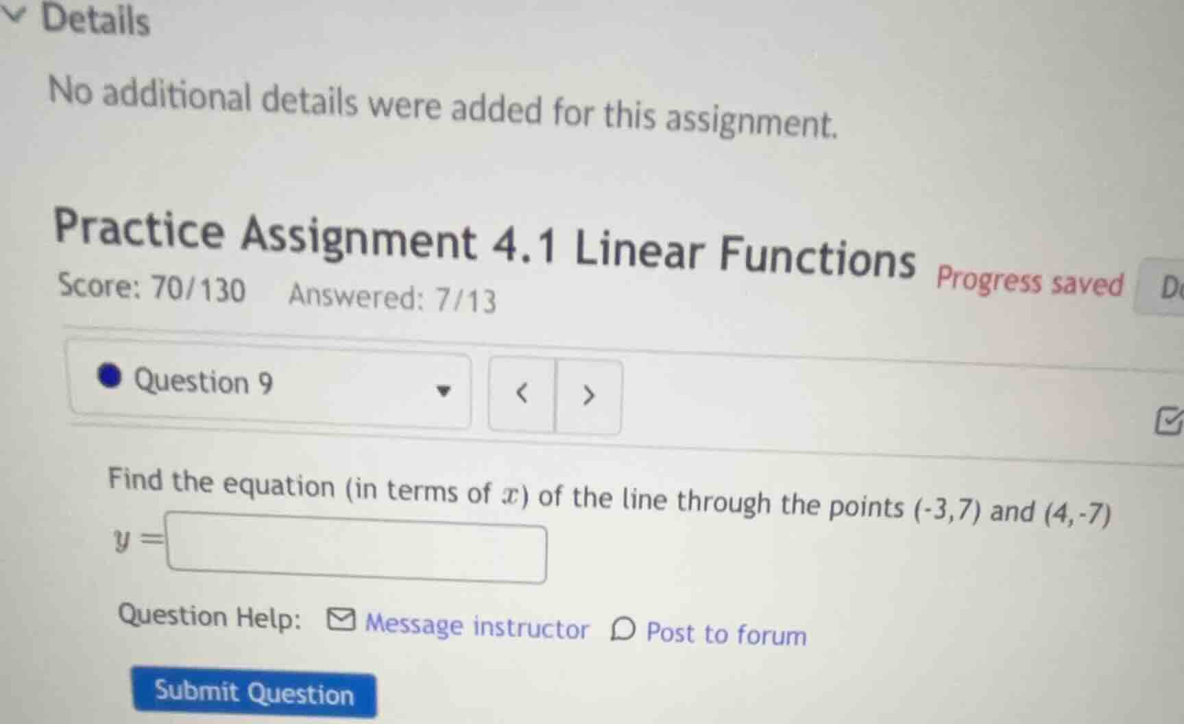 practice assignment 4.1 linear functions question 9 find the equation (…