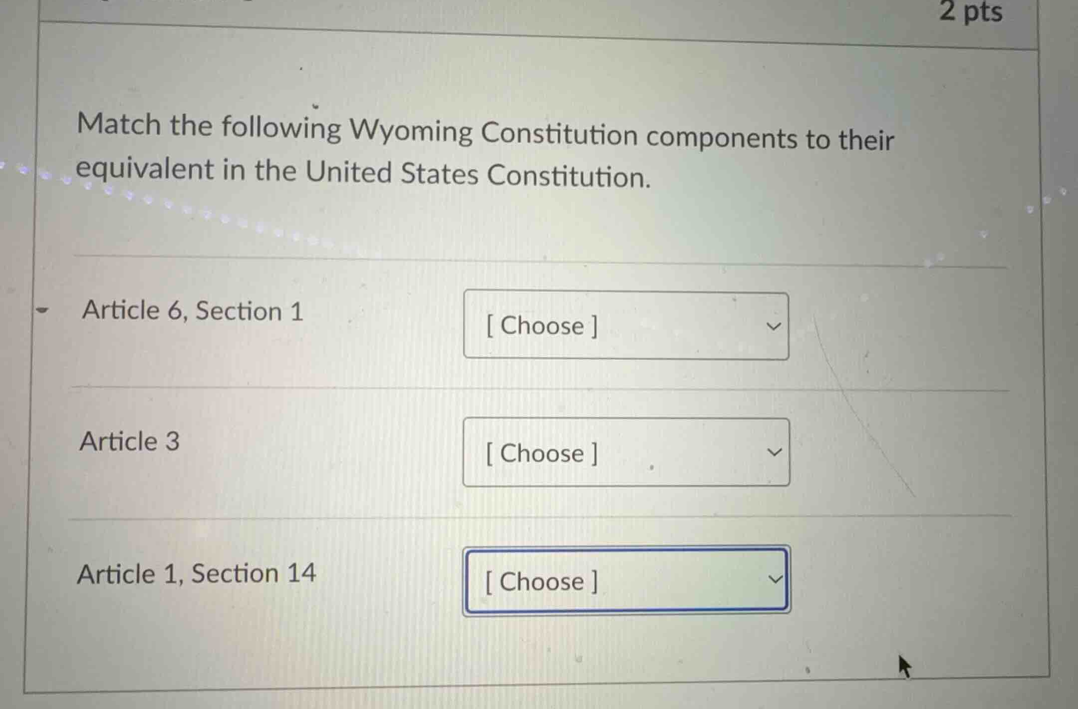 match the following wyoming constitution components to their equivalent…