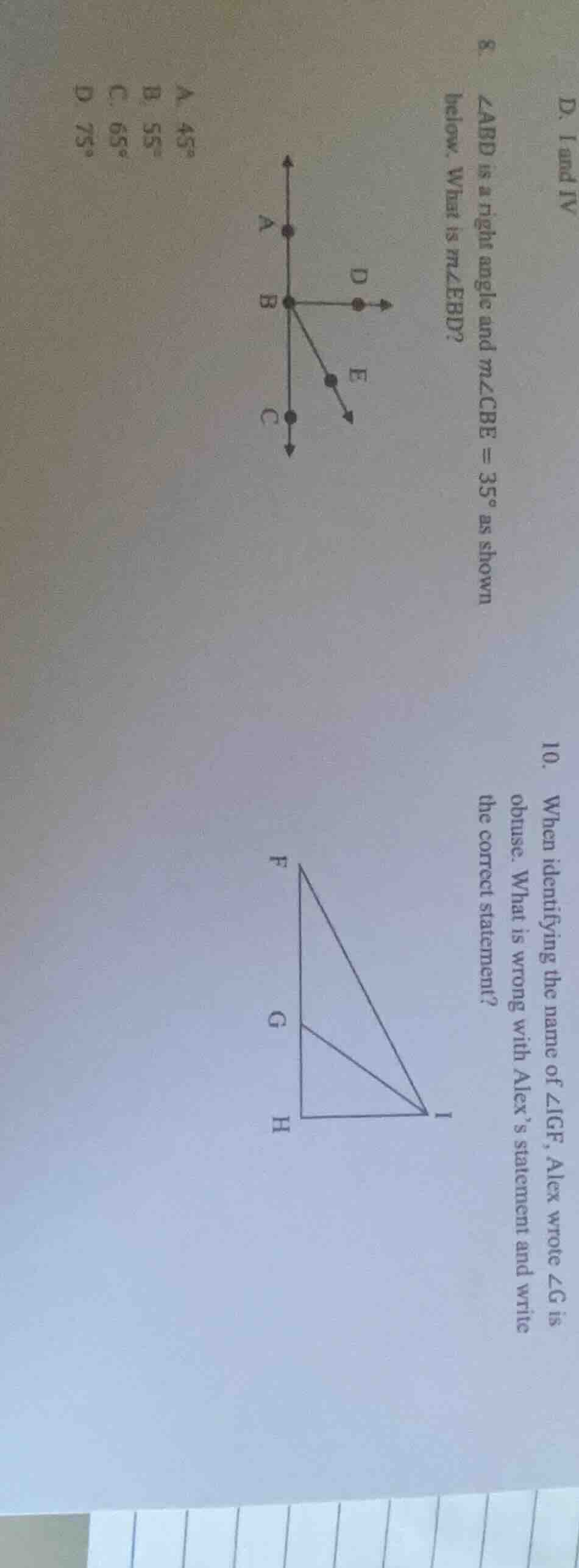 8. \\(\\angle abd\\) is a right angle and \\(m\\angle cbe = 35^\\circ\\…